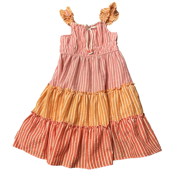 Jona Michelle Dress Size 8Y Pink Stripes Orange Tiered Sleeveless Summer‎ (4) - Picture 1 of 10